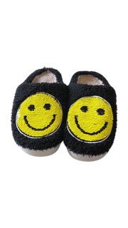 Black with Yellow Sequin Smiley Slippers..